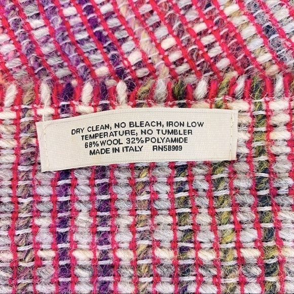 Italian Multi Color Woven Pink/Gray Wool Blend Scarf/Wrap 19” x 86” - Picture 7 of 7